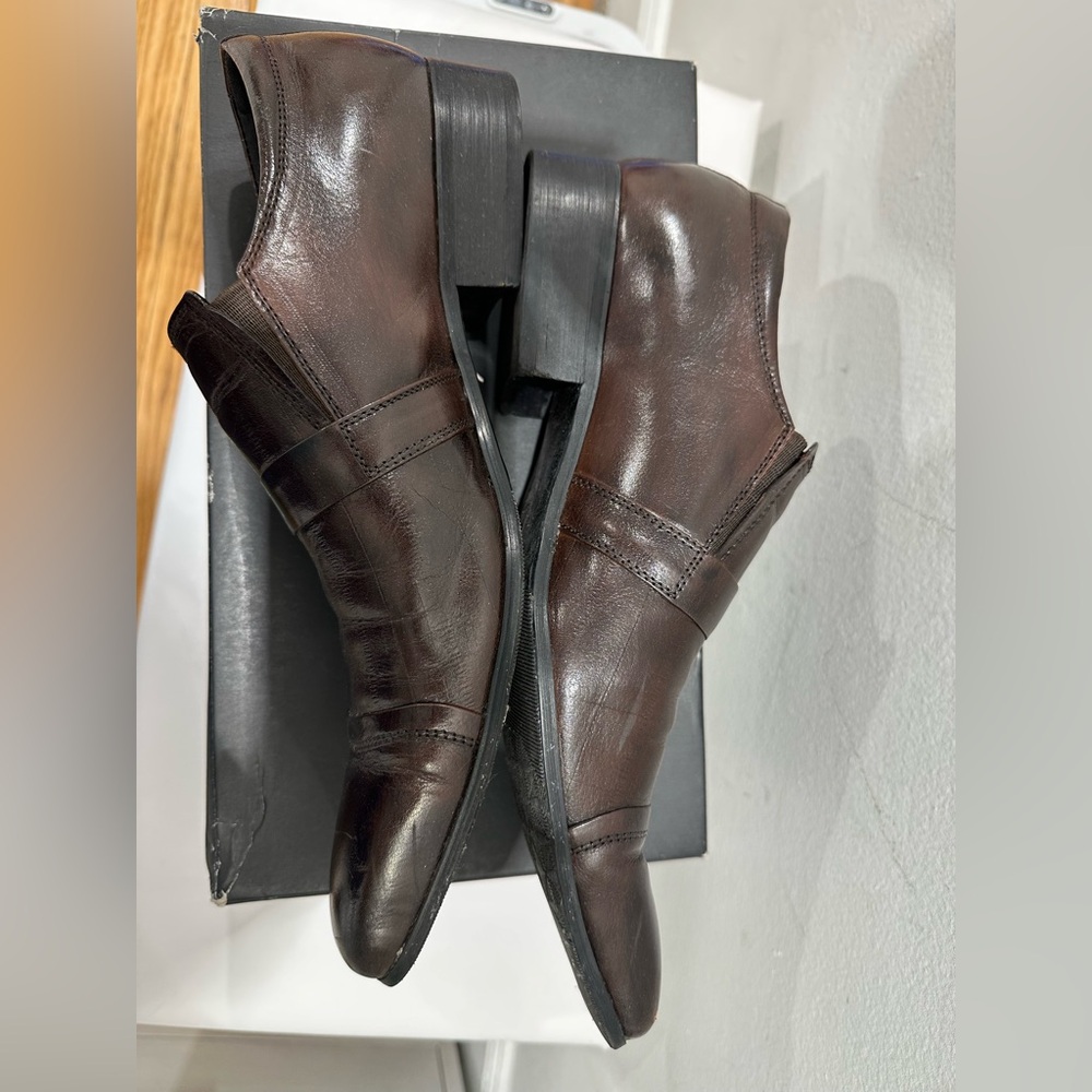 ALDO Men's Dark Brown Leather Slip-On Loafers with Buckle Accent - Picture 9 of 10